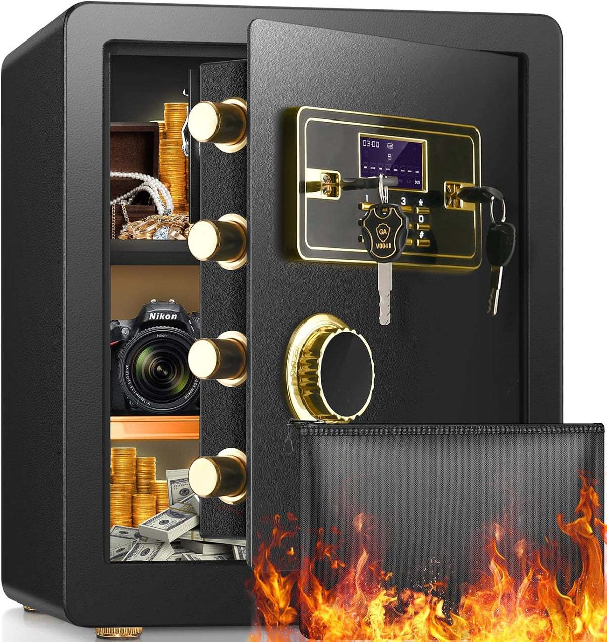 Fireproof Waterproof Digital Keypad Safe Box with Document Bag A1810