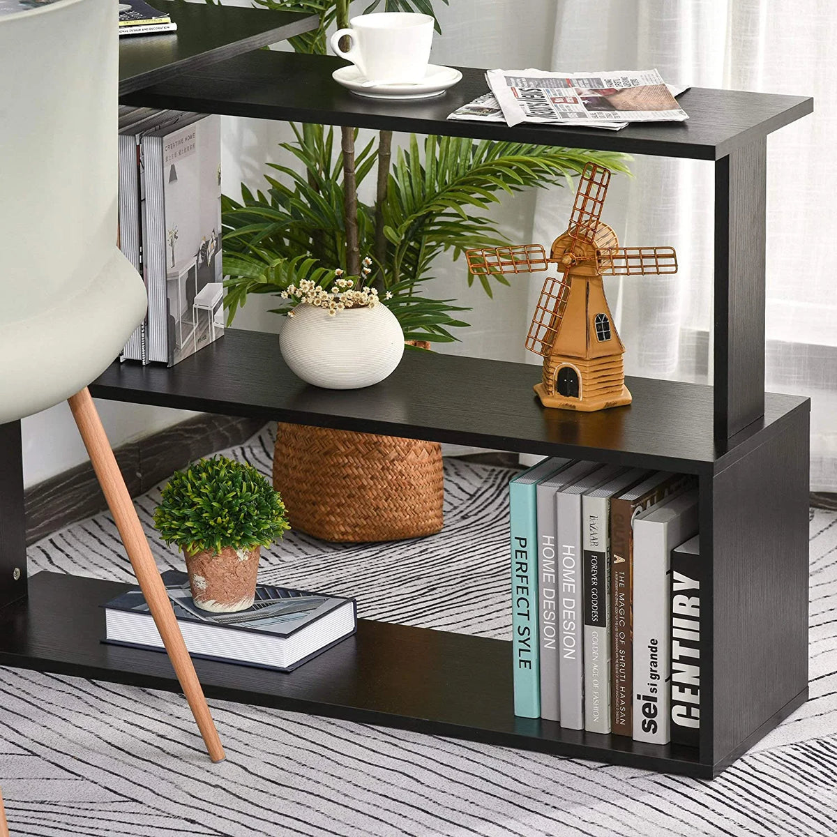 L Shaped Corner Desk with Storage Shelves, Black Z241