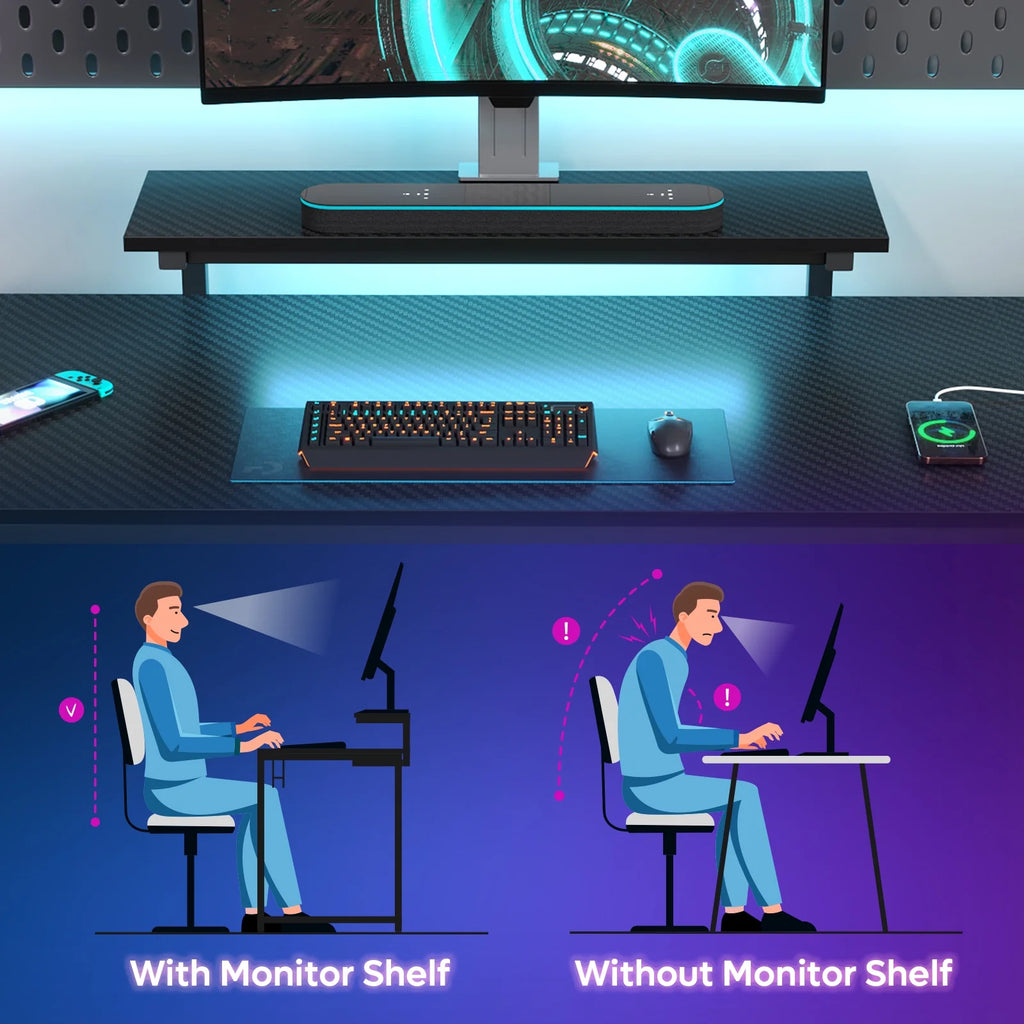 52" L Shaped Gaming Desk with LED Lights and Power Outlet Z8357