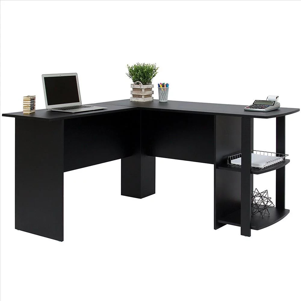 L-Shaped Corner Computer Desk with Bookshelves A671