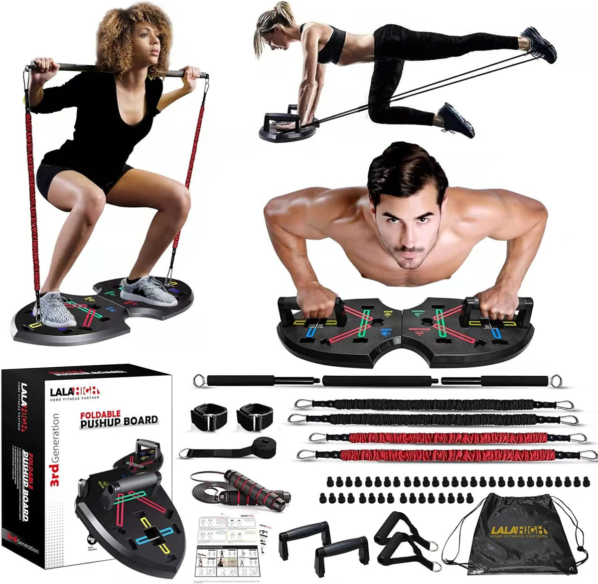 Push Up Board with 15 Gym Accessories, Foldable Pushup Bar with Resistance Band, Jump Rope Pack of 2 P5220