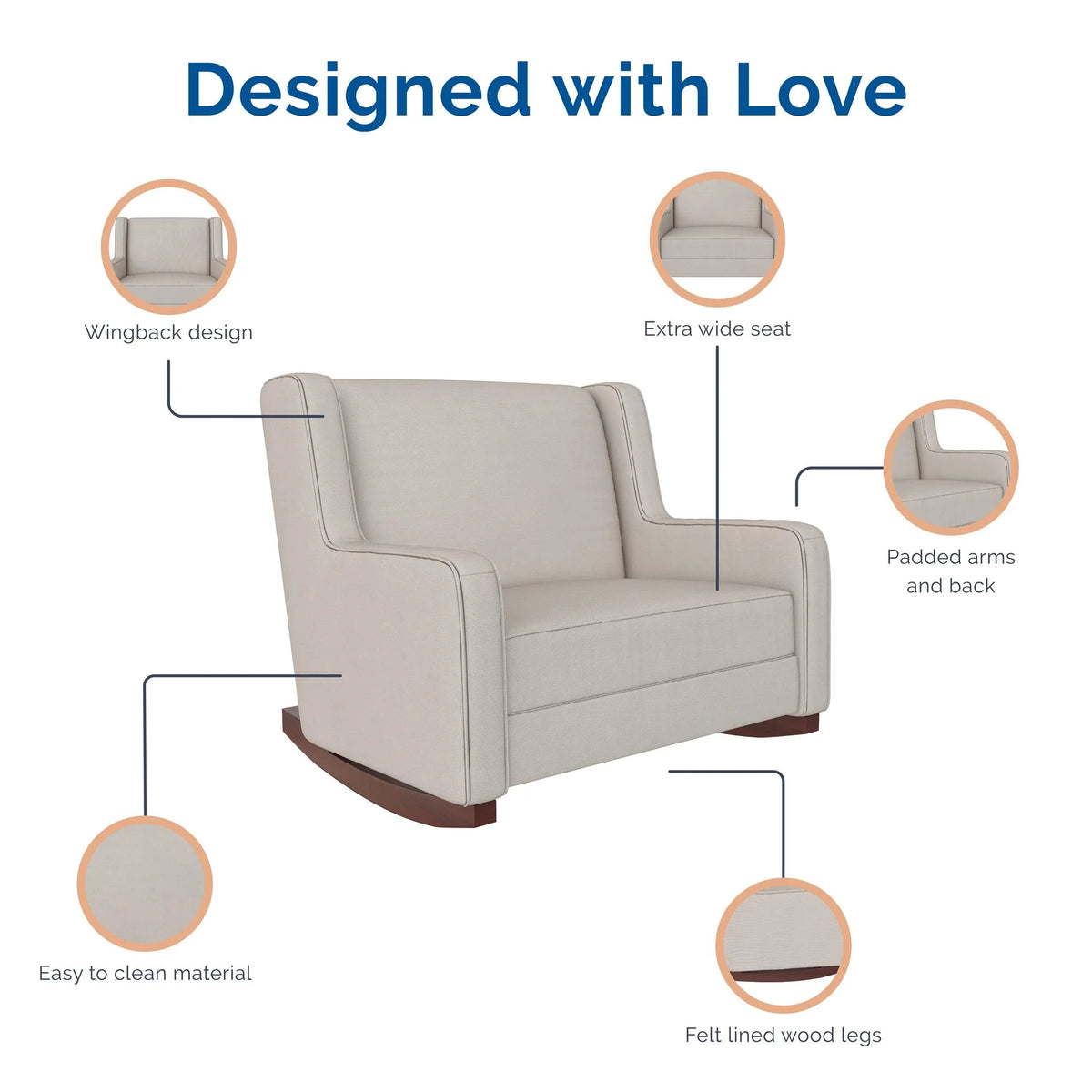 Beige Microfiber Double Rocker Chair X178107