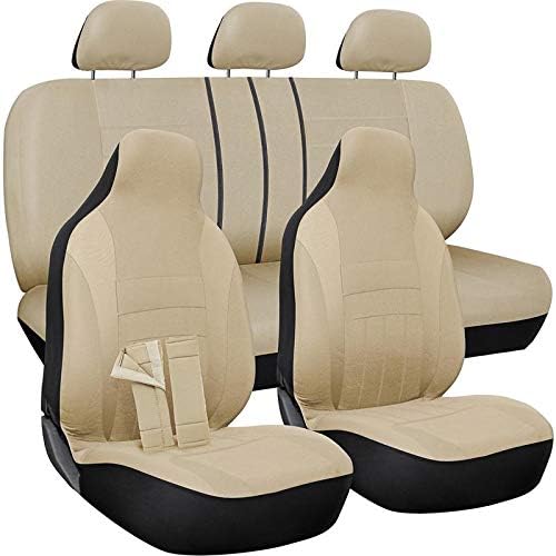 PU Leather Solid Beige Car Seat Cover, 10 pc Full Set Pack of 2 J17956
