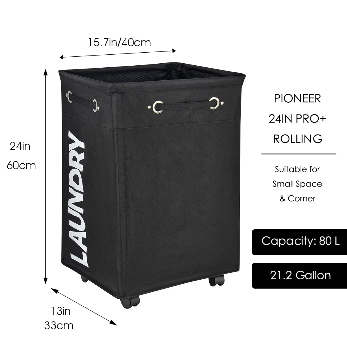 24" Wheeled Laundry Hamper Light Blue with Cotton Laundry Bag V30508
