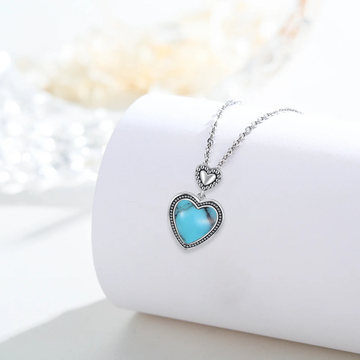 Heart Pendant Turquoise Necklace 18K White Gold Plated Jewelry V969