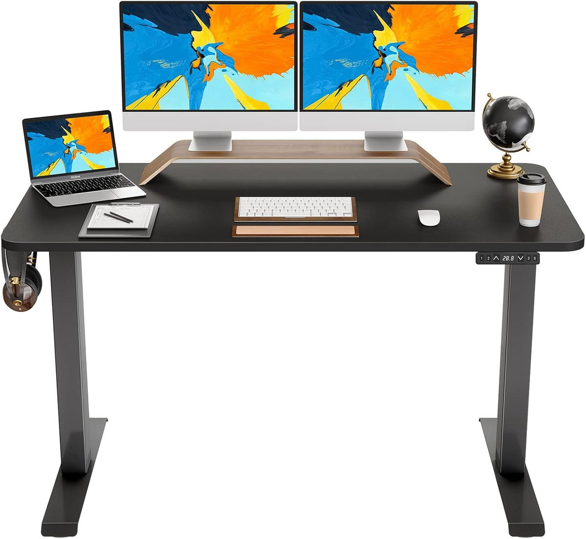 Black Steel Frame Standing Desk with Rustic Brown Wood Tabletop D20515
