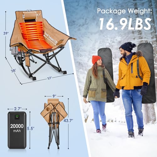 XL Oversized Heated Rocking Camping Chair with 3 Heat Levels M52365
