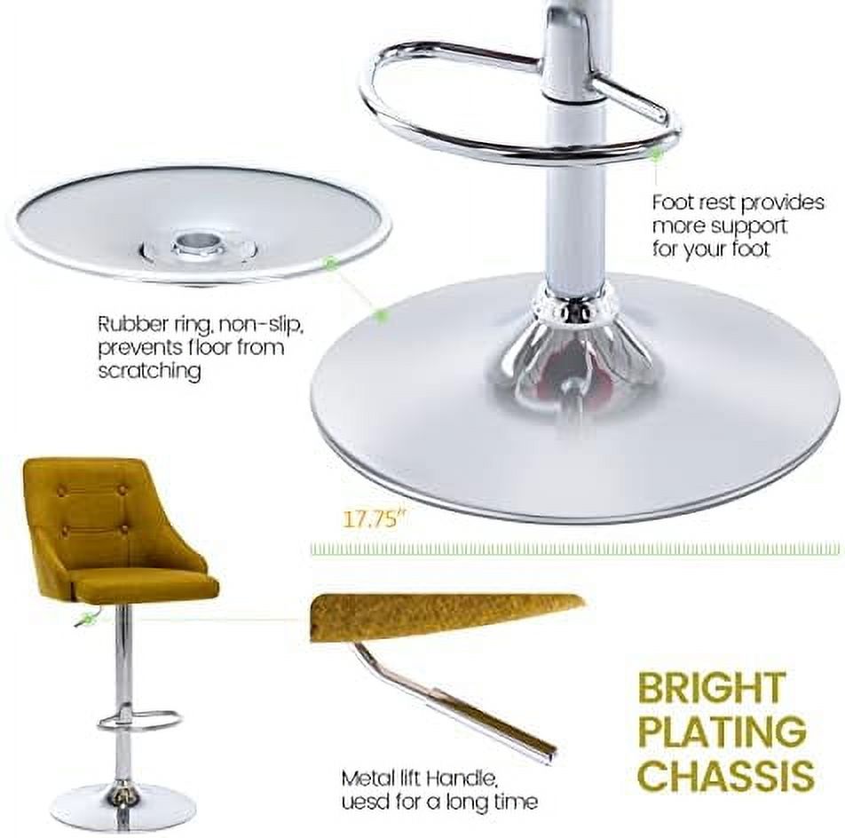 Yellow Adjustable Fabric Swivel Barstool with Back O2597