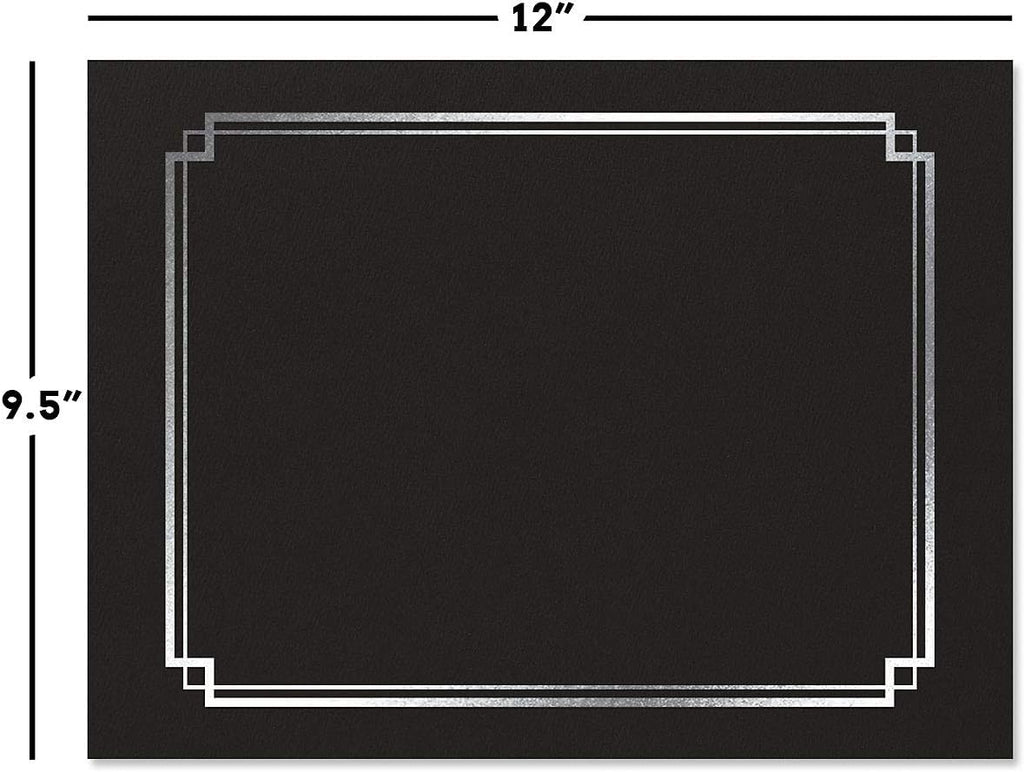 Black & Gold Certificate Holders, Pack of 25, Linen Cover, 9-1/2 x 12 Y357
