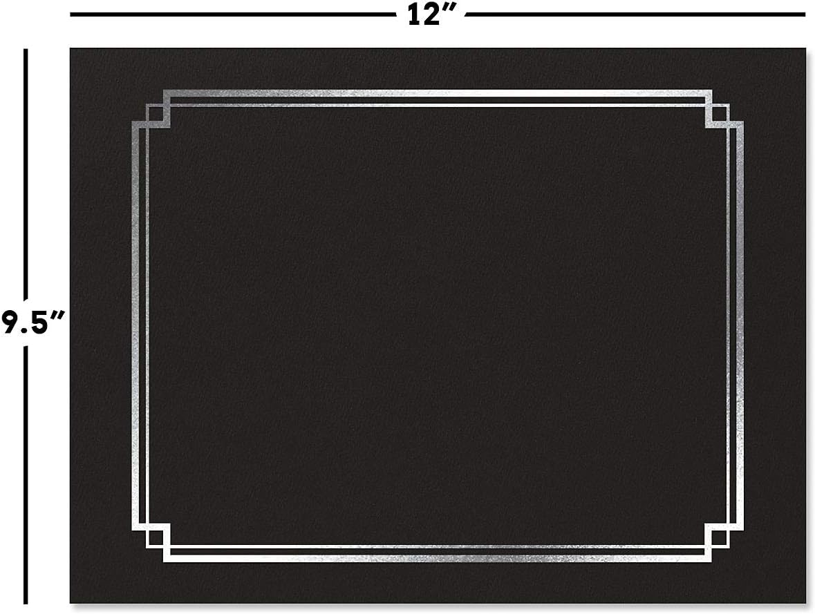 Black & Gold Certificate Holders, Pack of 25, Linen Cover, 9-1/2 x 12 Y357